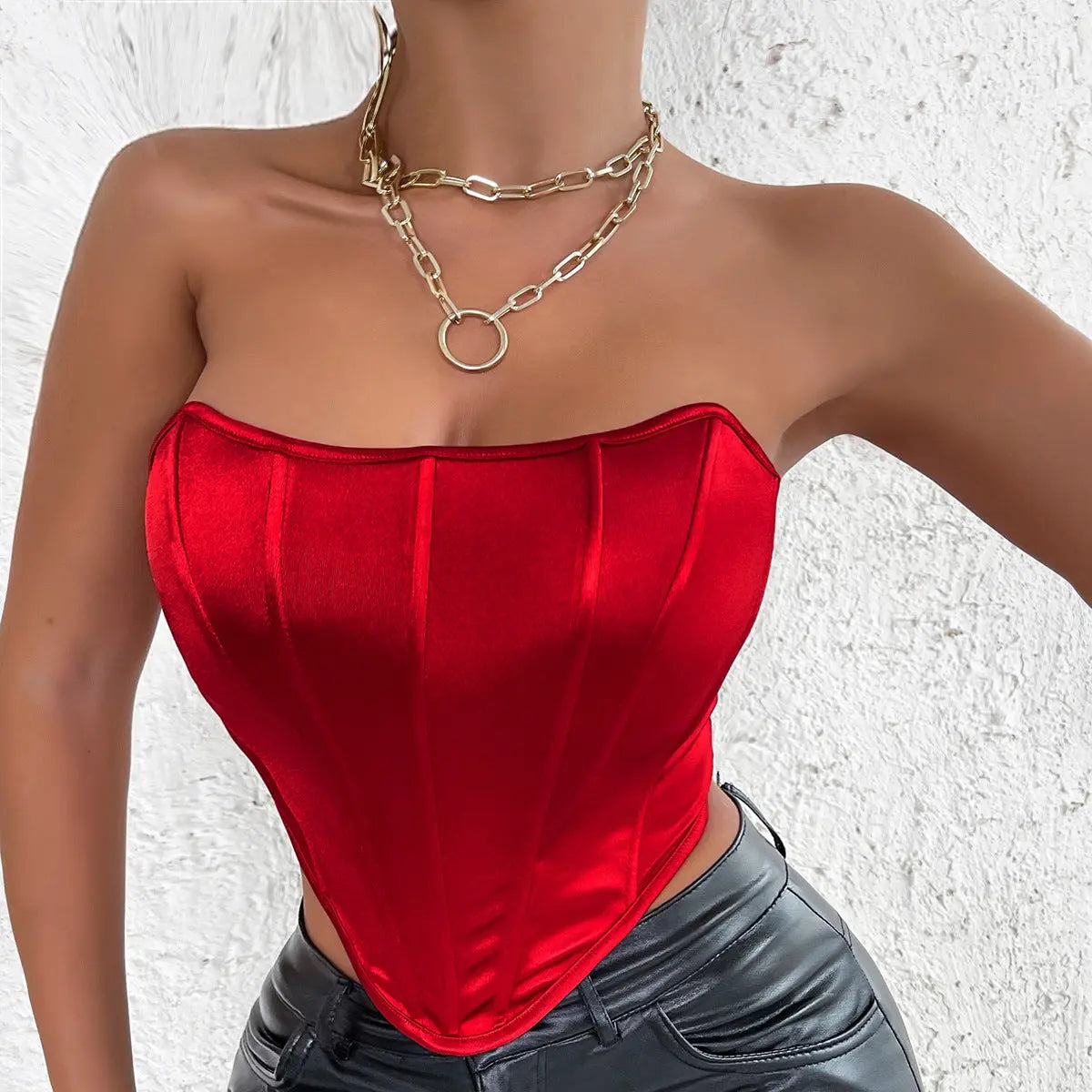 Glossy Tube Top Diamond-Shaped cropped Backless Wrapped Chest Vest Boning Corset Boning Corset Corset Bandana Bella Mia