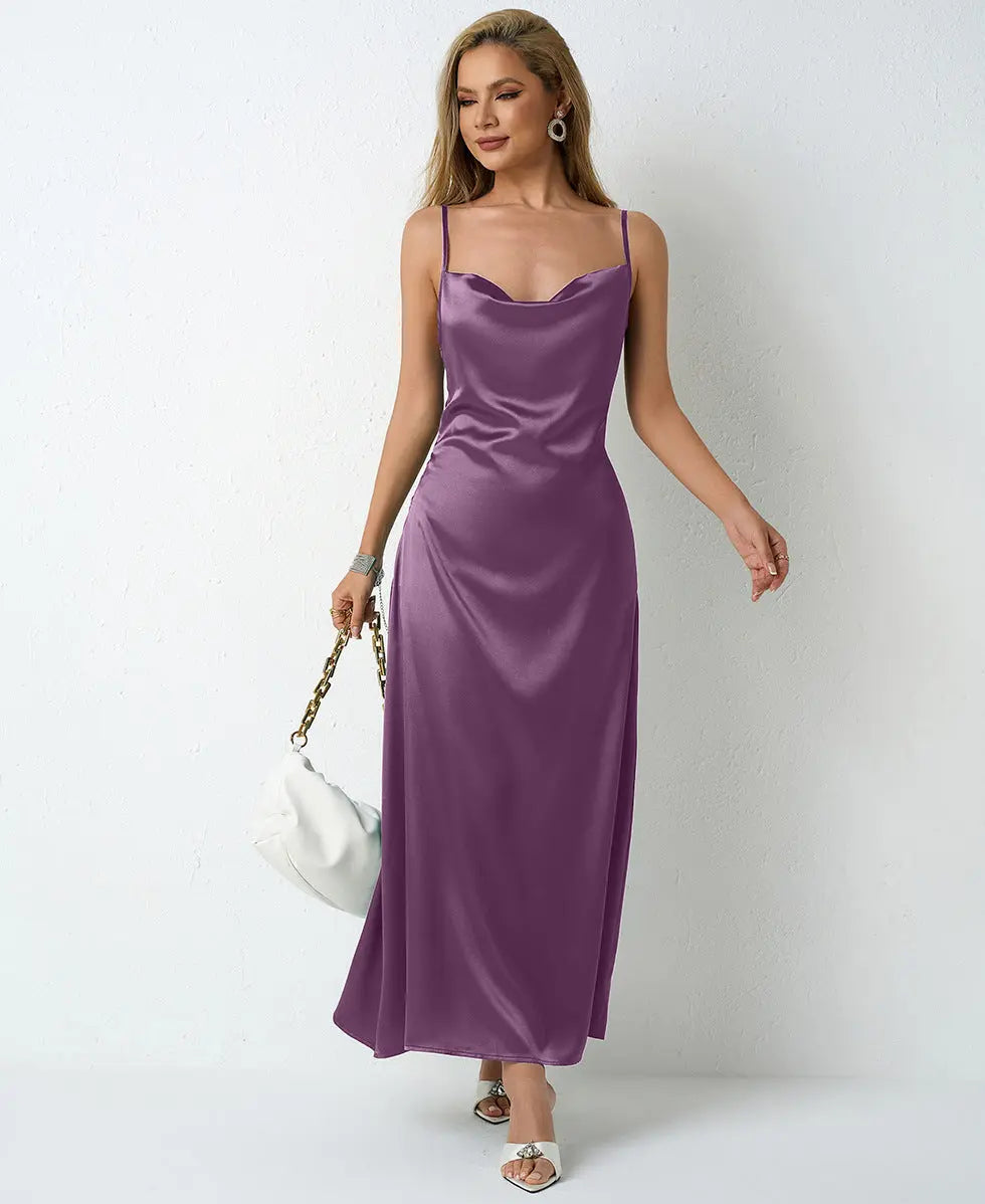 Elegant Satin Shirt For Women Cowl Neck Sleeveless Pleated Top Bella Mia