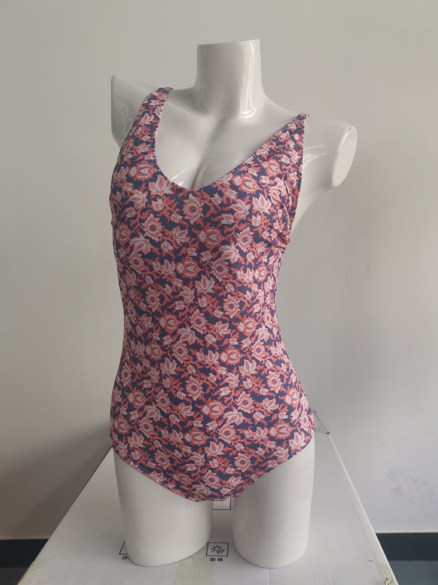 One Piece Swimsuit Sexy Deep V Plunge Yellow Bottom Small Floral Print Spring Bathing Suit Movable Strap Swimsuit Bella Mia