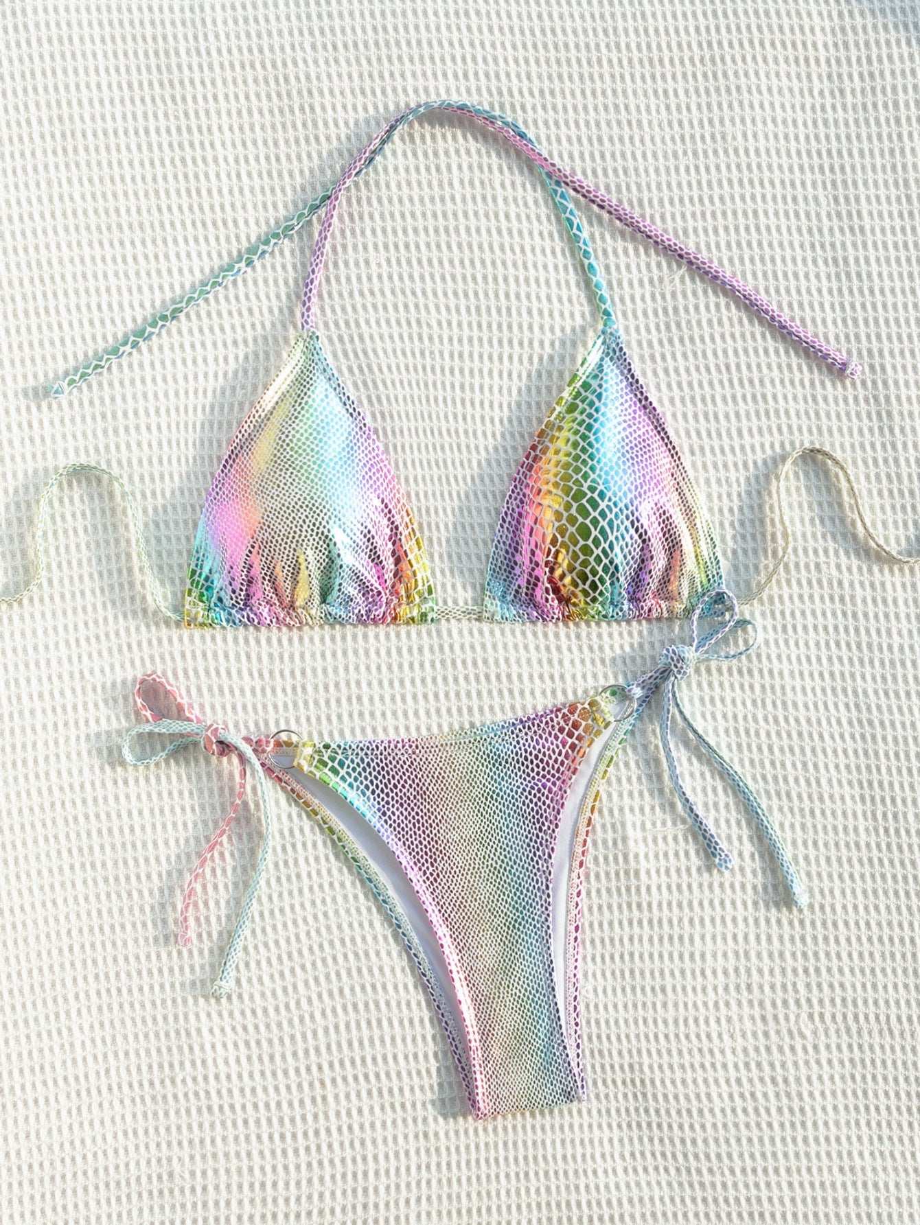 Color Bikini Halter Lace Up Split Swimsuit Backless Advanced Swimsuit Women Bella Mia