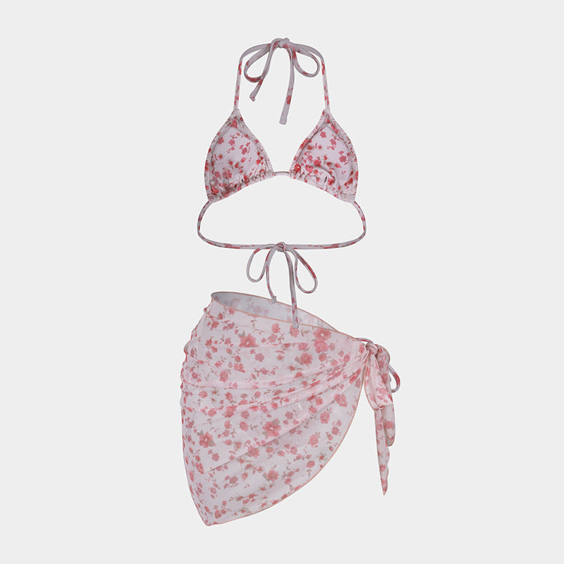 Printed Bikini Three Piece Gauze Skirt Split Sexy Vacation Bikini Swimsuit Bella Mia