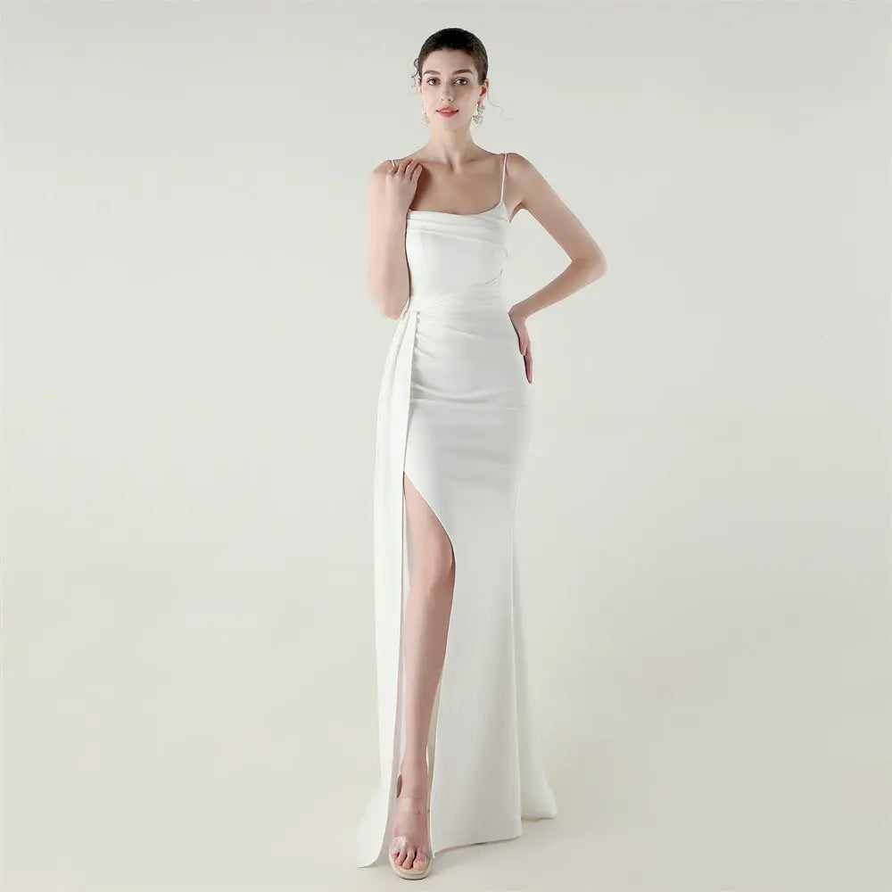 Camisole Tube Top Satin Pleated Fishtail High Slit Evening Dress Elegant Slim Dress for Dinner Ceremony Bella Mia