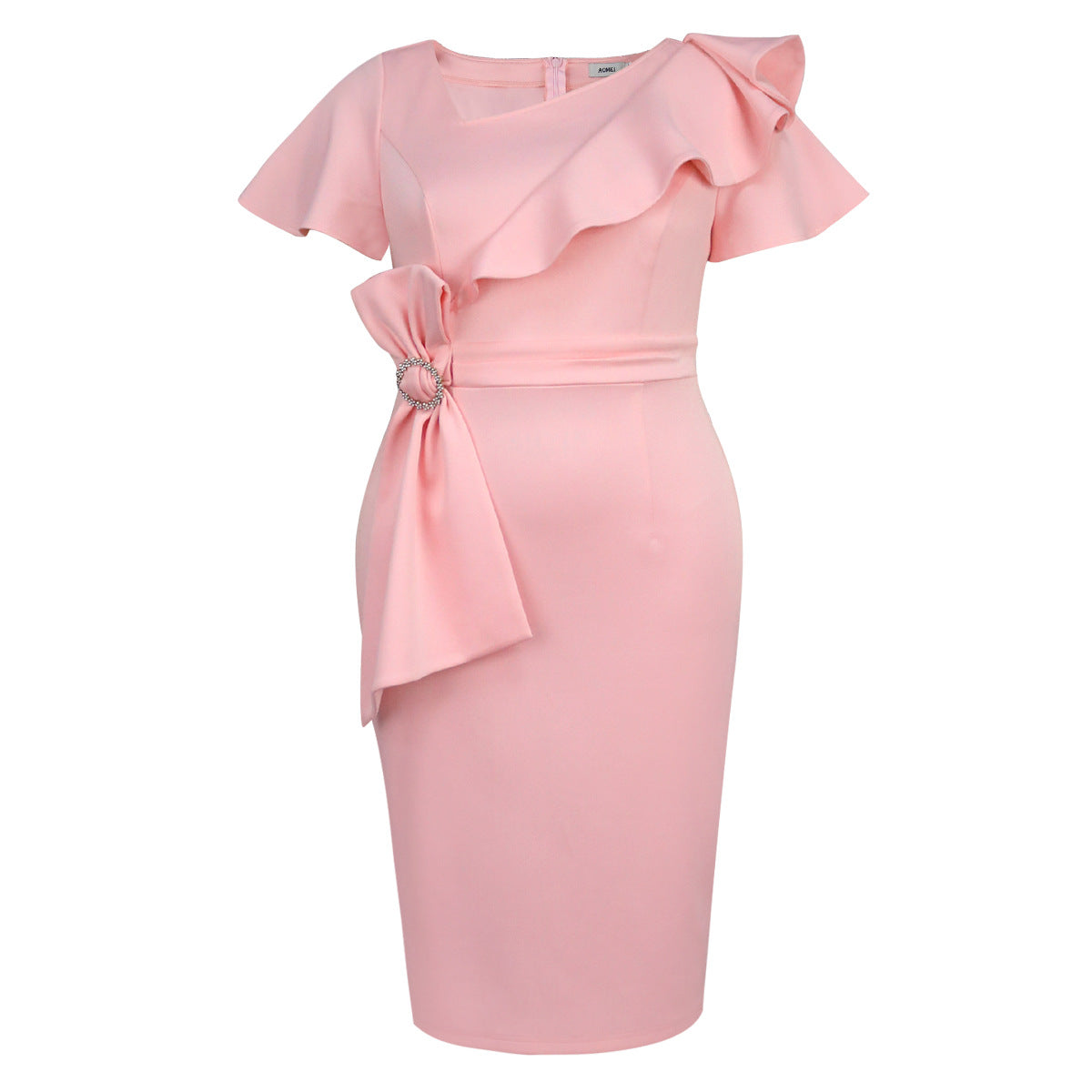 Asymmetric Collar Ruffled Dress Elegant Socialite Hip Dress Bella Mia