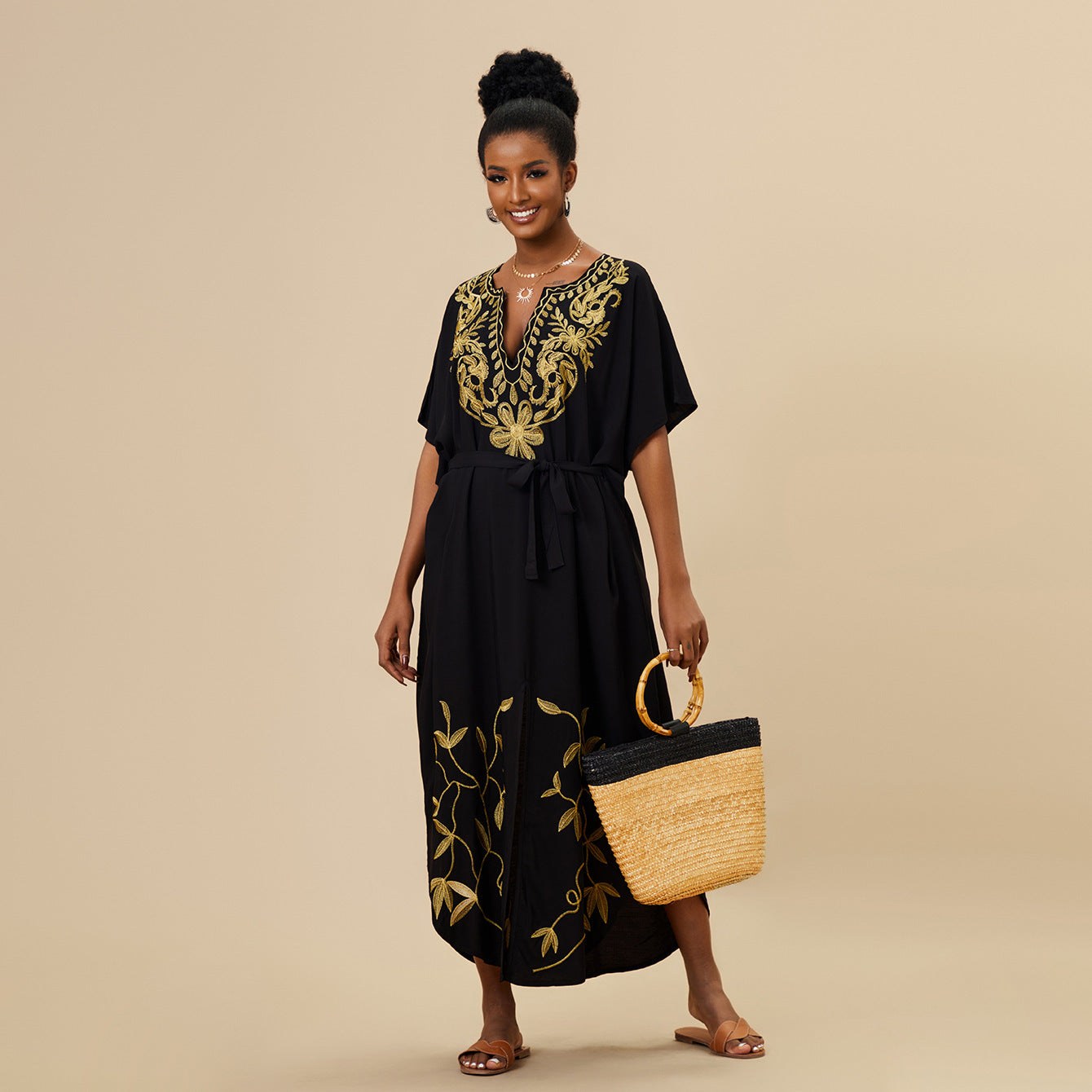 Holiday Maxi Dress Rayon Embroidered Beach Cover Up Sun Protection Clothing Bikini Cover Up Bella Mia