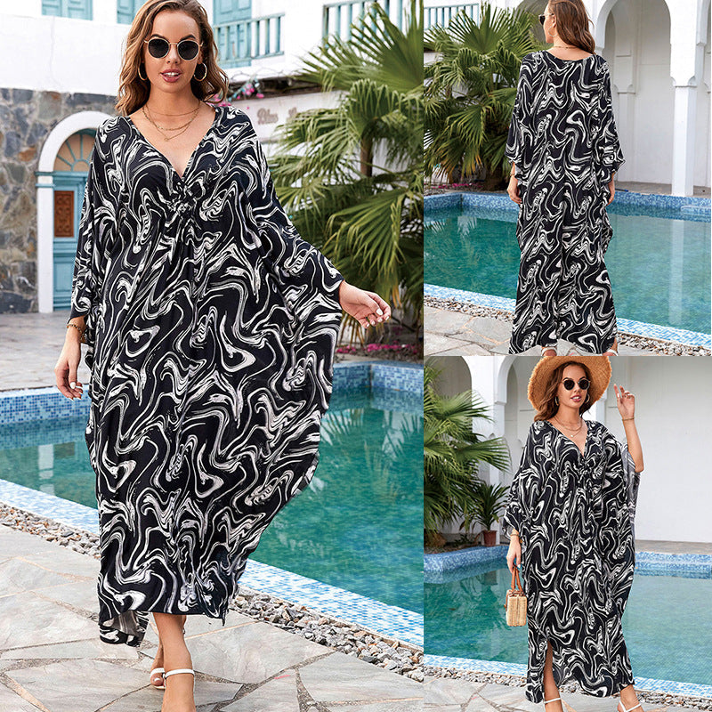 Printed Loose Robe Vacation Maxi Dress Women Beach Jacket Beach Cover Up Bella Mia