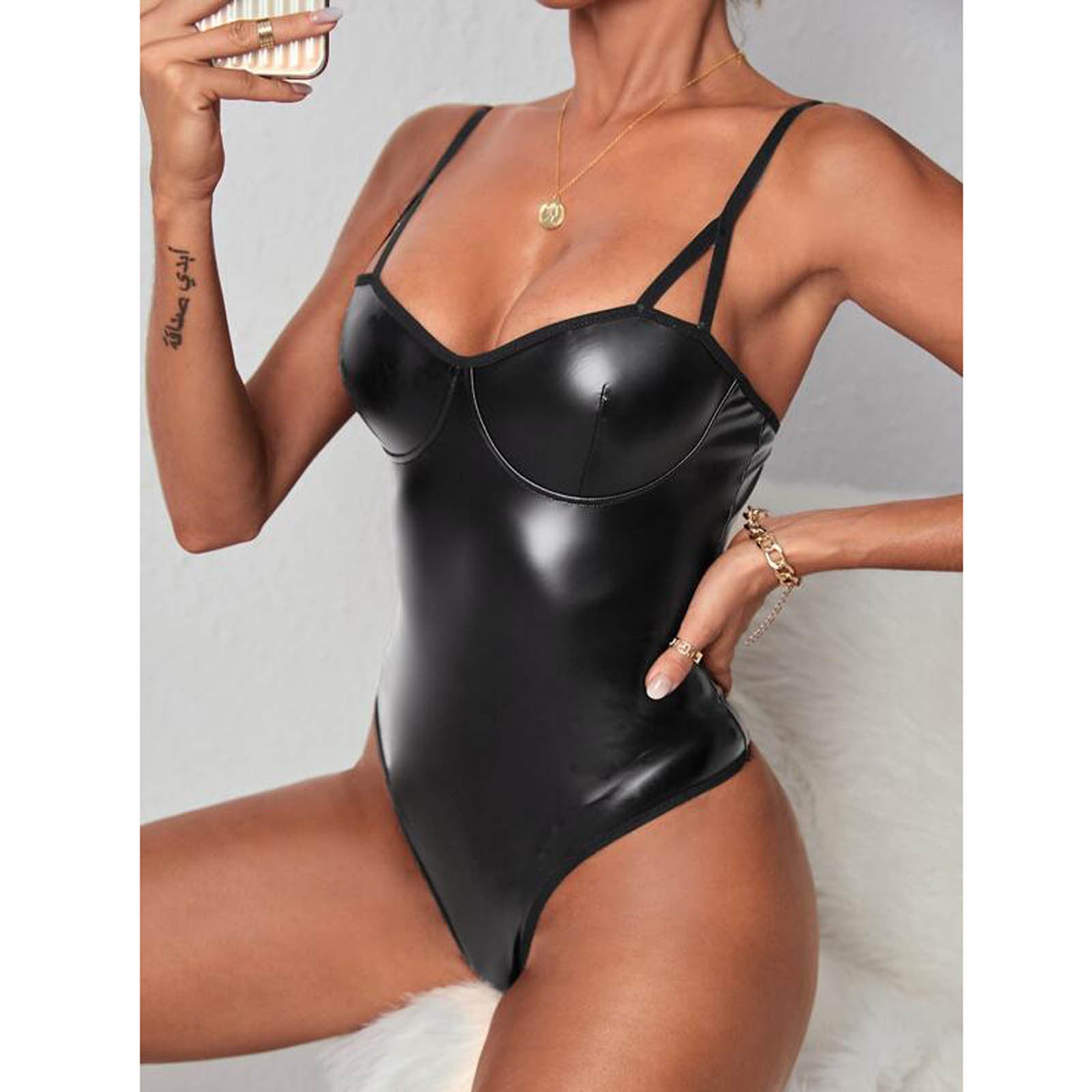 Sexy Backless Patent Leather Jumpsuit Bella Mia