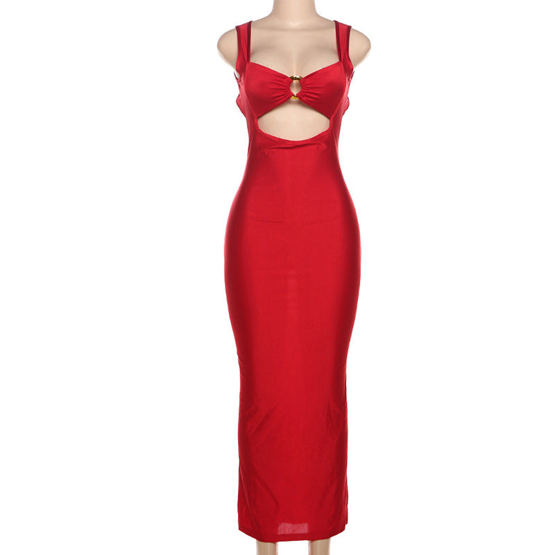 Fall Women Clothing Sexy Solid Color Sling Waist Slim Backless Sexy Dress Bella Mia