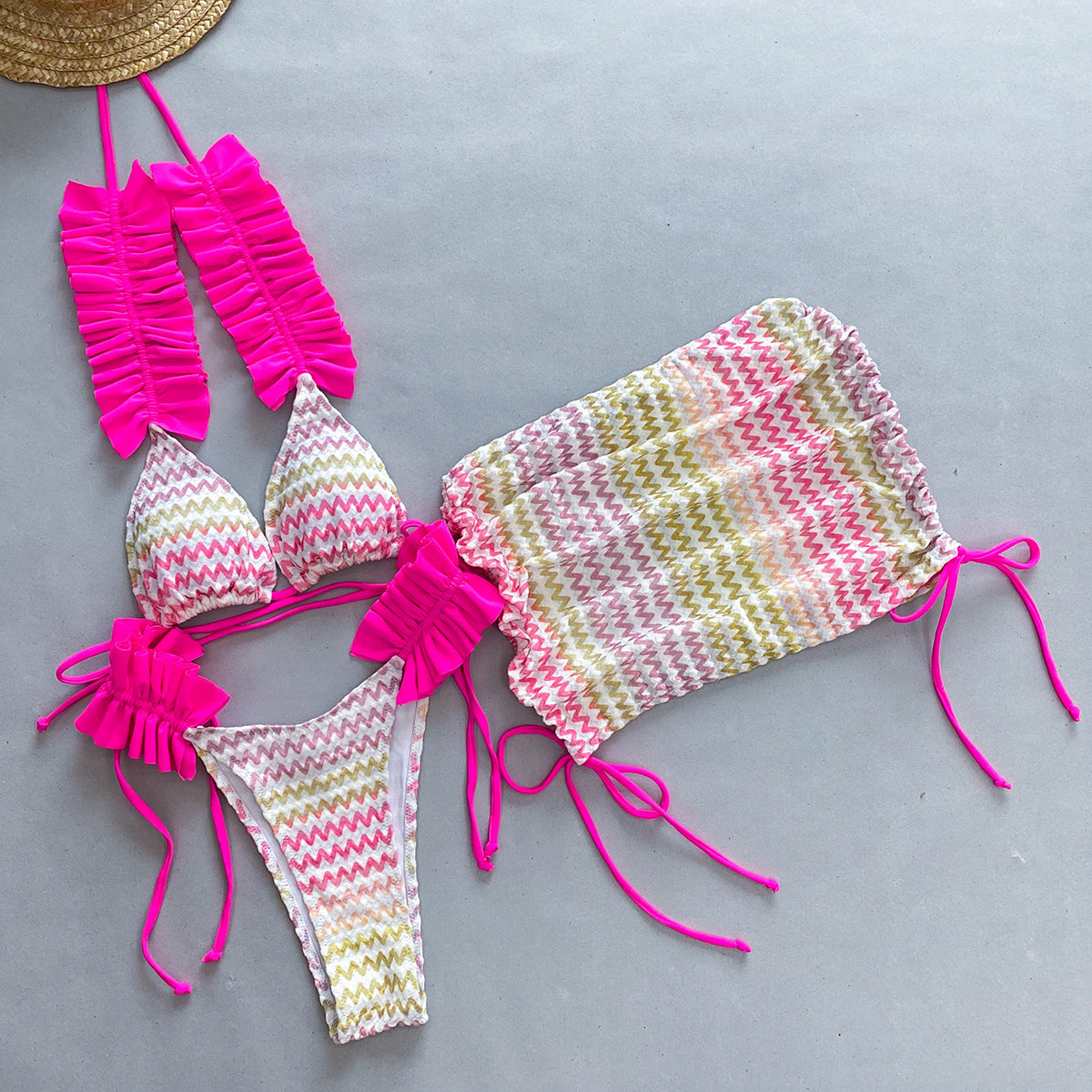 Three Piece Set Bikini Bikini Pleated Side Split Women Swimsuit Bella Mia