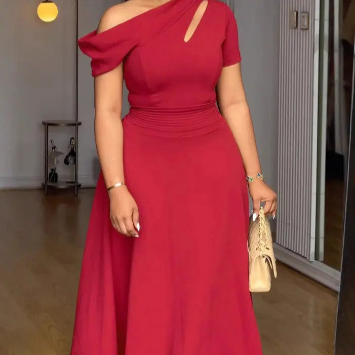 Women Casual off Shoulder Waist Solid Color A line Dress Bella Mia