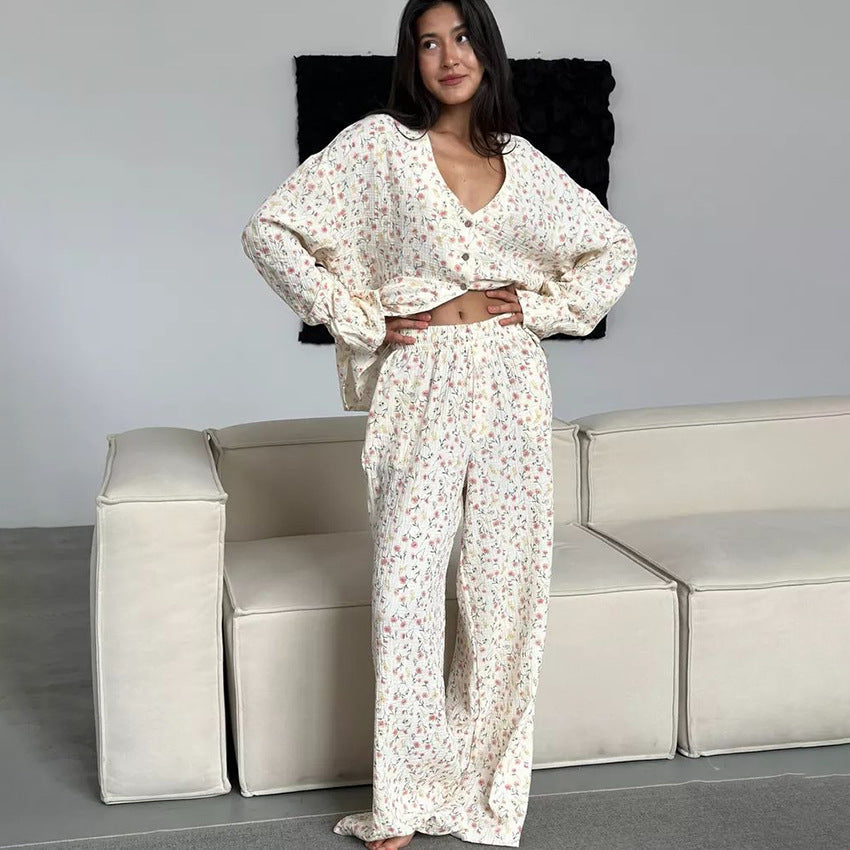 Loose Comfortable Homewear Spring Pure Cotton Printed Long Sleeved Trousers Comfortable Pajamas Women Bella Mia