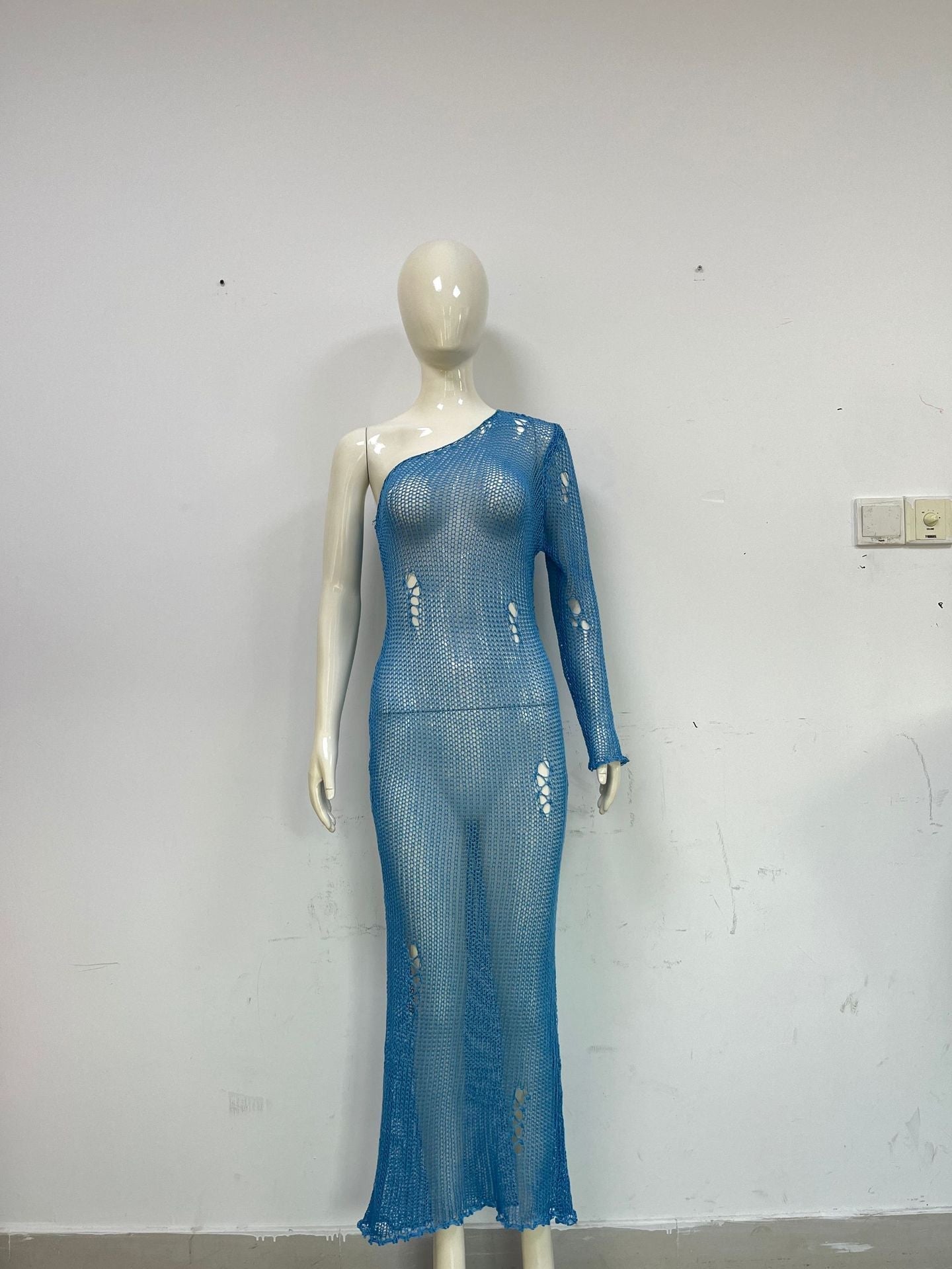 One Shoulder Slimming Beach Vacation Sexy Dress Knitted Hollow Out Cutout Out Maxi Dress Blouse Summer Women Bella Mia