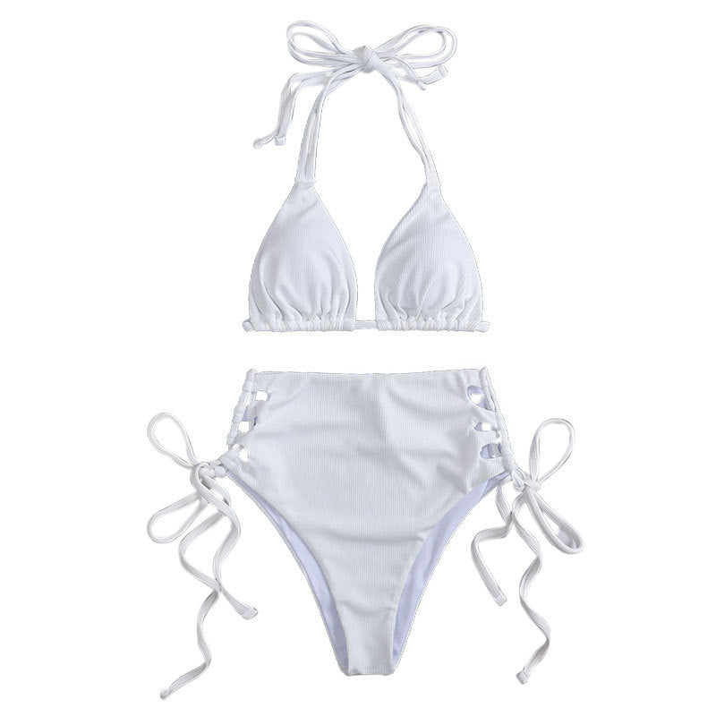 Sexy Solid Color High Waist Split Bikini Women Summer Swimsuit Halter Triangle Cup Swimsuit Bella Mia