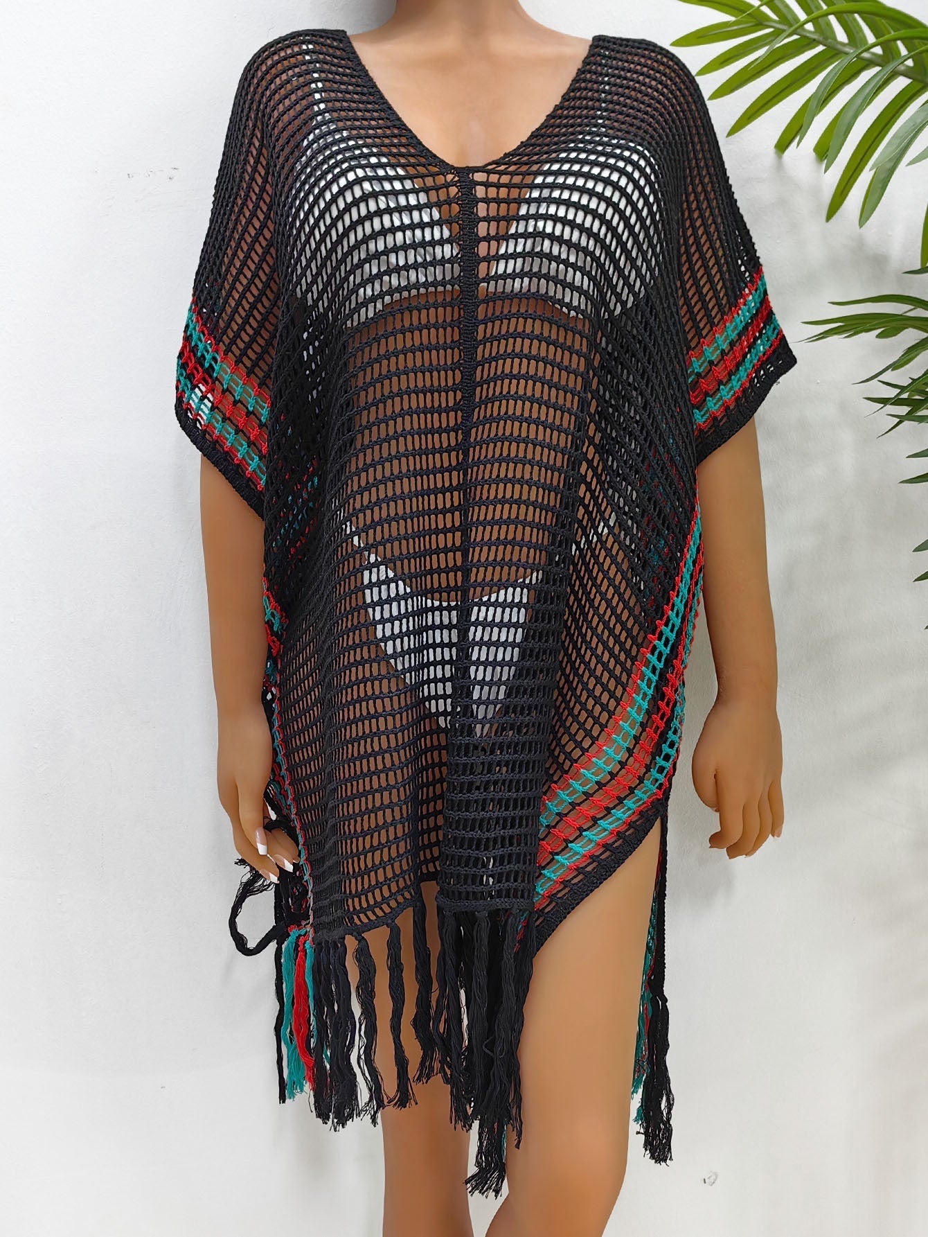 Women Hollow Out Cutout-out Woven Shirt Women Clothing Striped Color Contrast Patchwork Dress Beach Beach Cover Up Bella Mia