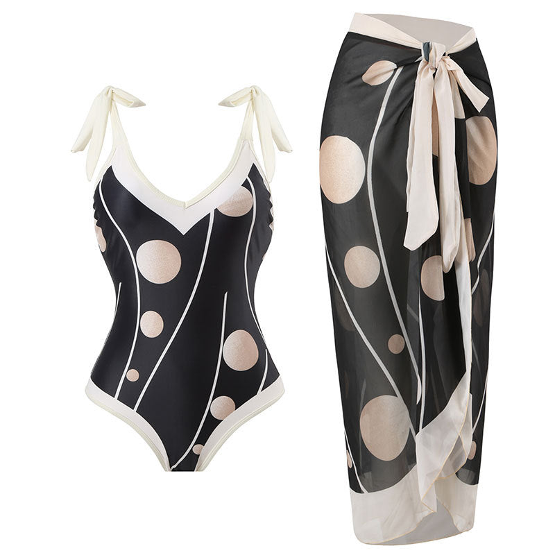 Sexy Swimsuit Women Conservative Cover Belly Lace Up Swimsuit Spring Chiffon Beach Skirt Set Bella Mia