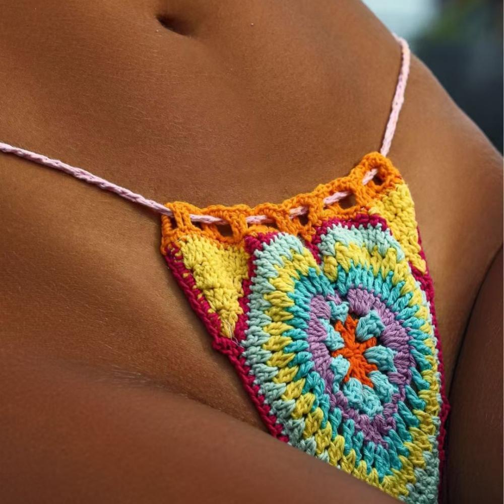 Swimwear Women Hand Knitted Crocheted Banded Bikini Two Piece Set Split Swimming Bella Mia