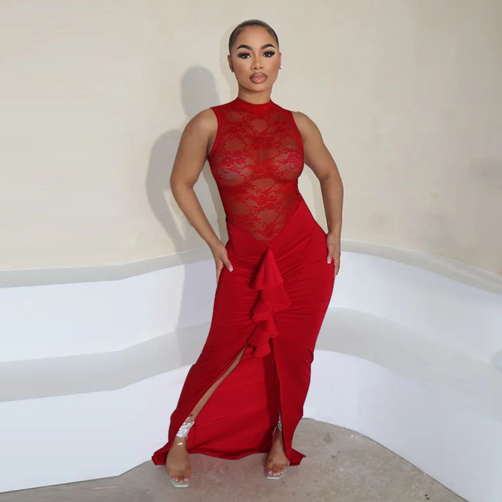 Sexy Women Clothing Sexy See through Lace Stitching Fishtail Dress Bella Mia