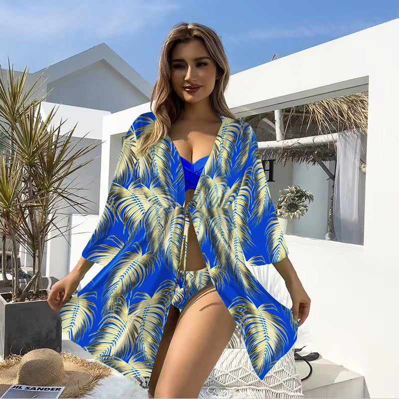 Bikini Three Piece Set Sunscreen Swimwear Mult Color Printed Long Sleeved Swimsuit for Women Bella Mia
