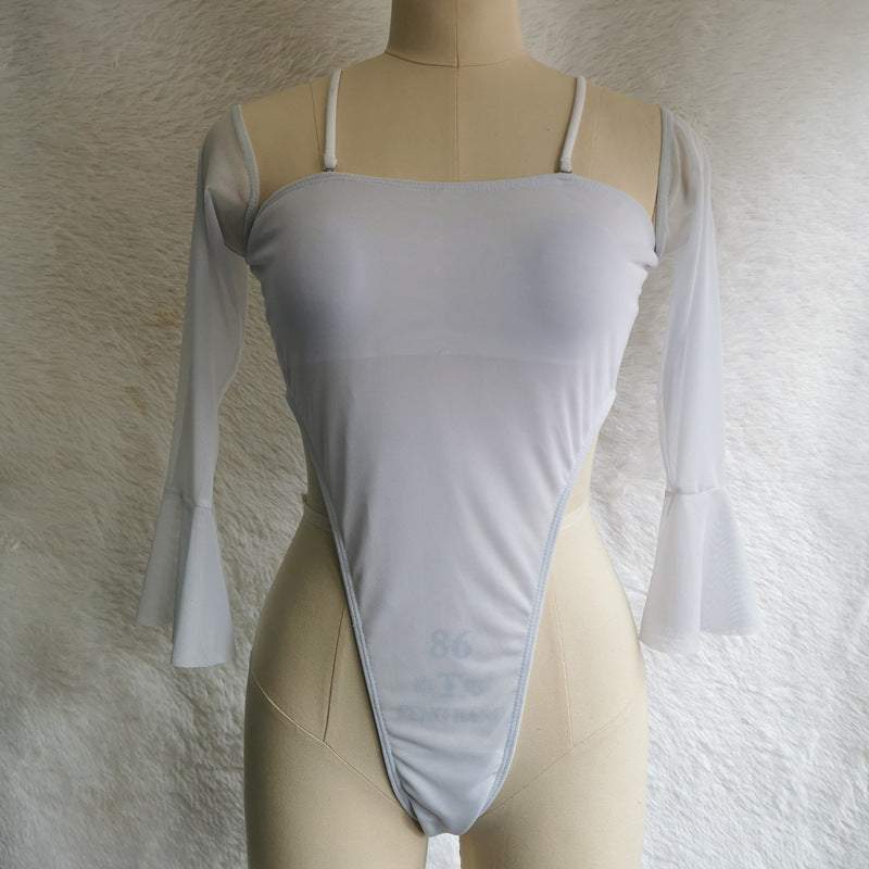 Leopard Print Mesh One-Piece Swimsuit Sleeved Swimwear New Sexy Bikini Bella Mia