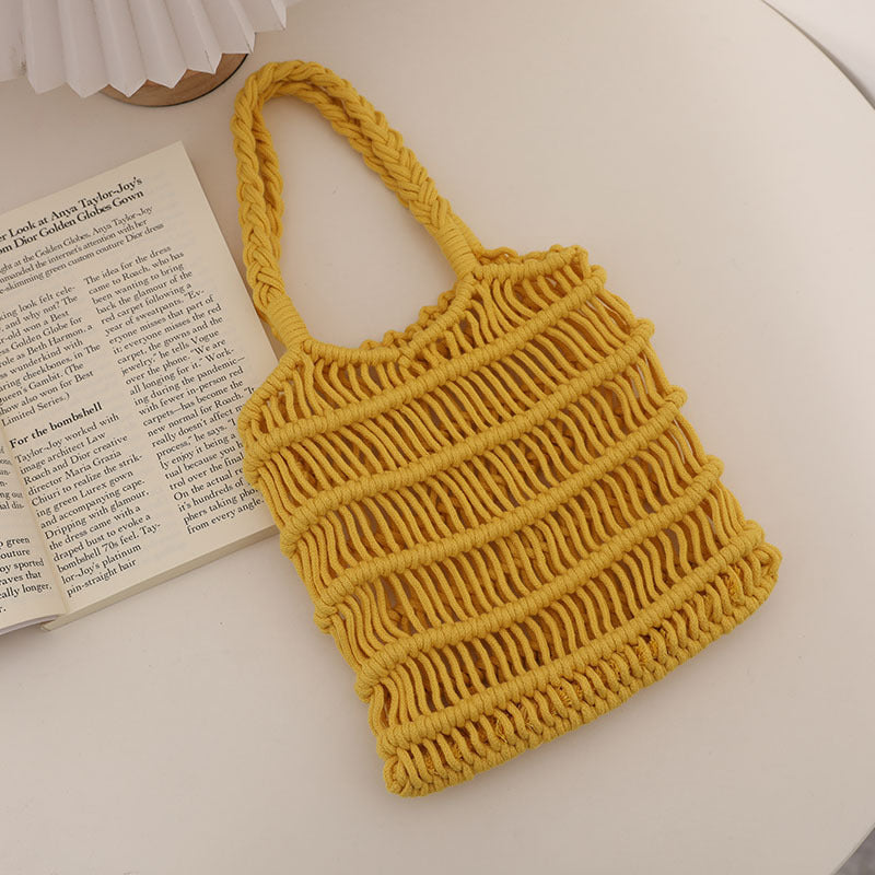 Fresh Hollow Out Cutout Cotton Thread Woven Bag Summer Idle Mesh Straw Bag Women Bag Seaside Vacation Beach Bag Bella Mia