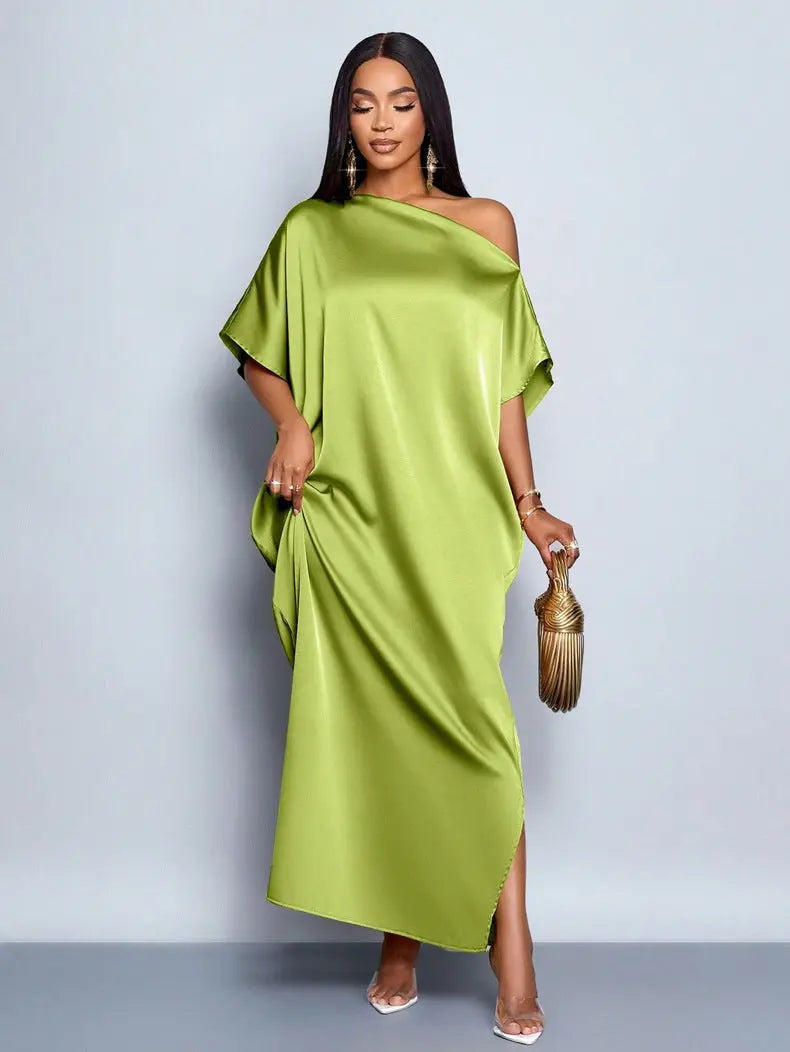 Women Clothing Early Autumn Satin Dress Yellow Satin Maxi Dress Bella Mia
