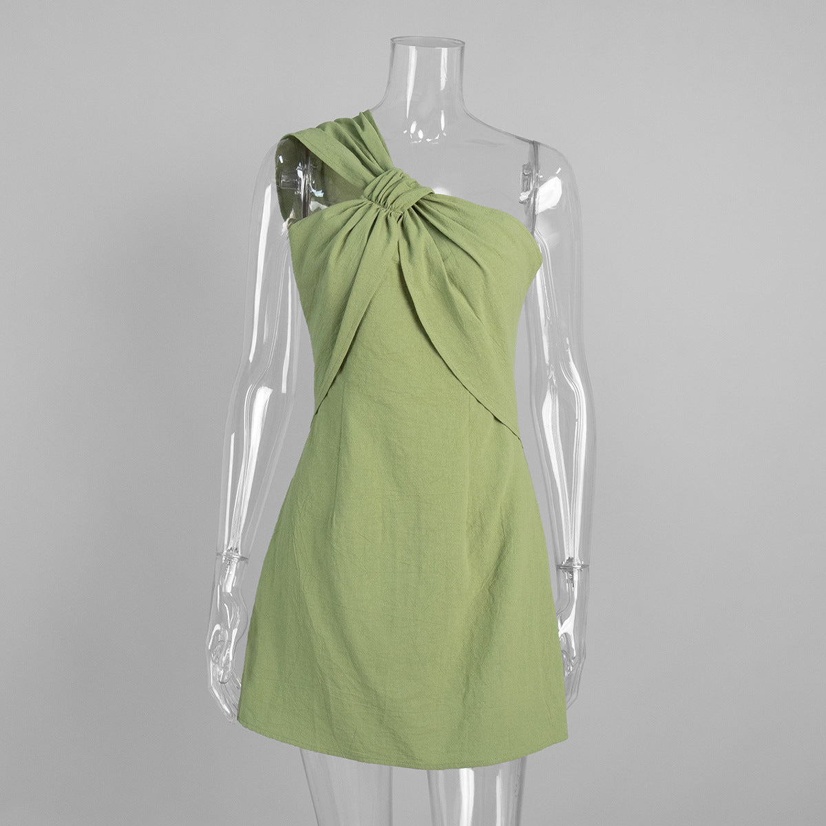 Pure Cotton Short Dress Summer Women Single Twist Tight Nude Back Dress