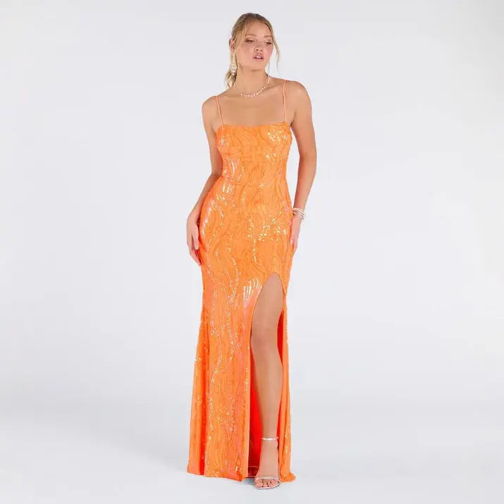 Sexy Sling Backless Maxi Dress With Sequin Embellishments And High Slit Bella Mia