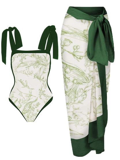 Customized Printed Two-Piece One-Piece Swimsuit Conservative Cover Hip Skirt Swimsuit