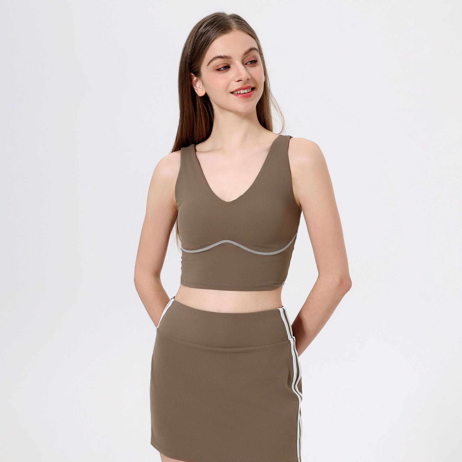 Slim Fitting Back Shaping Contrast Color Yoga Vest Nude Feel Abdominal Exercising Band Chest Pad Non Running Cup Sports Underwear Outdoor Vest Bella Mia