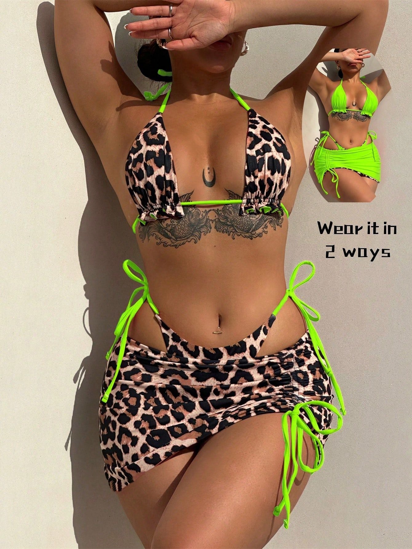 Arrival Three Piece Swimsuit Women Double Sided Leopard Print Halter Bikini Swimsuit Summer Beach Bella Mia