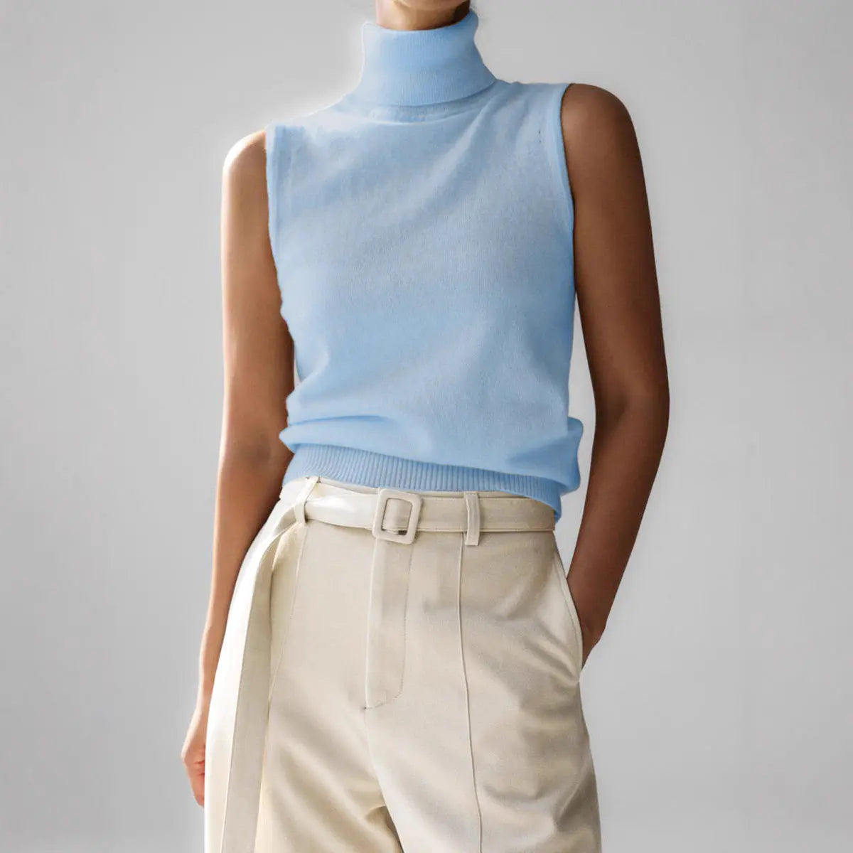 Knitted Sleeveless Vest Autumn High Neck Vest Sweater Minimalist Vest Top Women Bella Mia