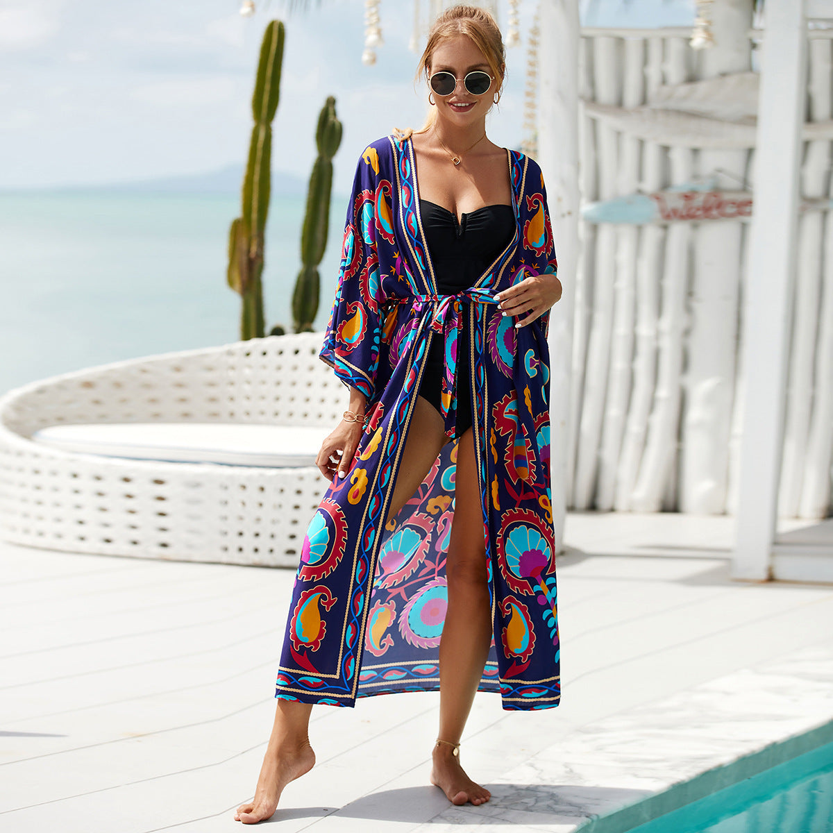 Printed Beach Jacket Sexy Sun Protection Cardigan Holiday Bikini Cover up Blouse Women Bella Mia