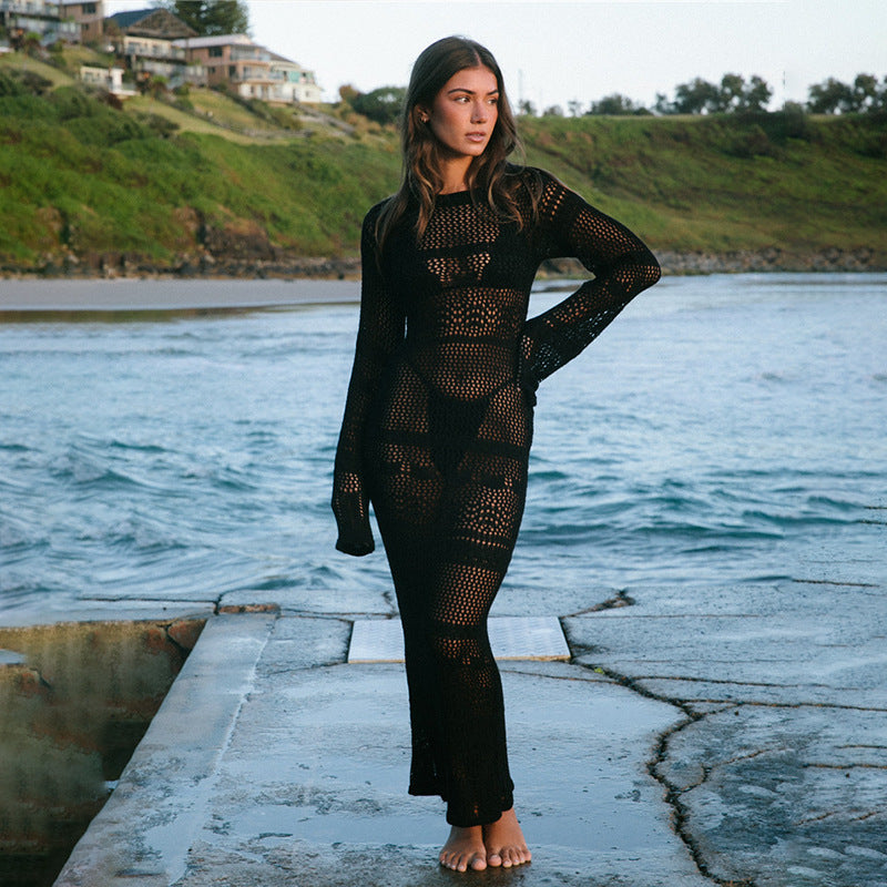 Sexy Hollow Out Cutout Knitted Dress Beach Cover Up Solid Color Bikini Swimsuit Blouse Crochet hook Bella Mia