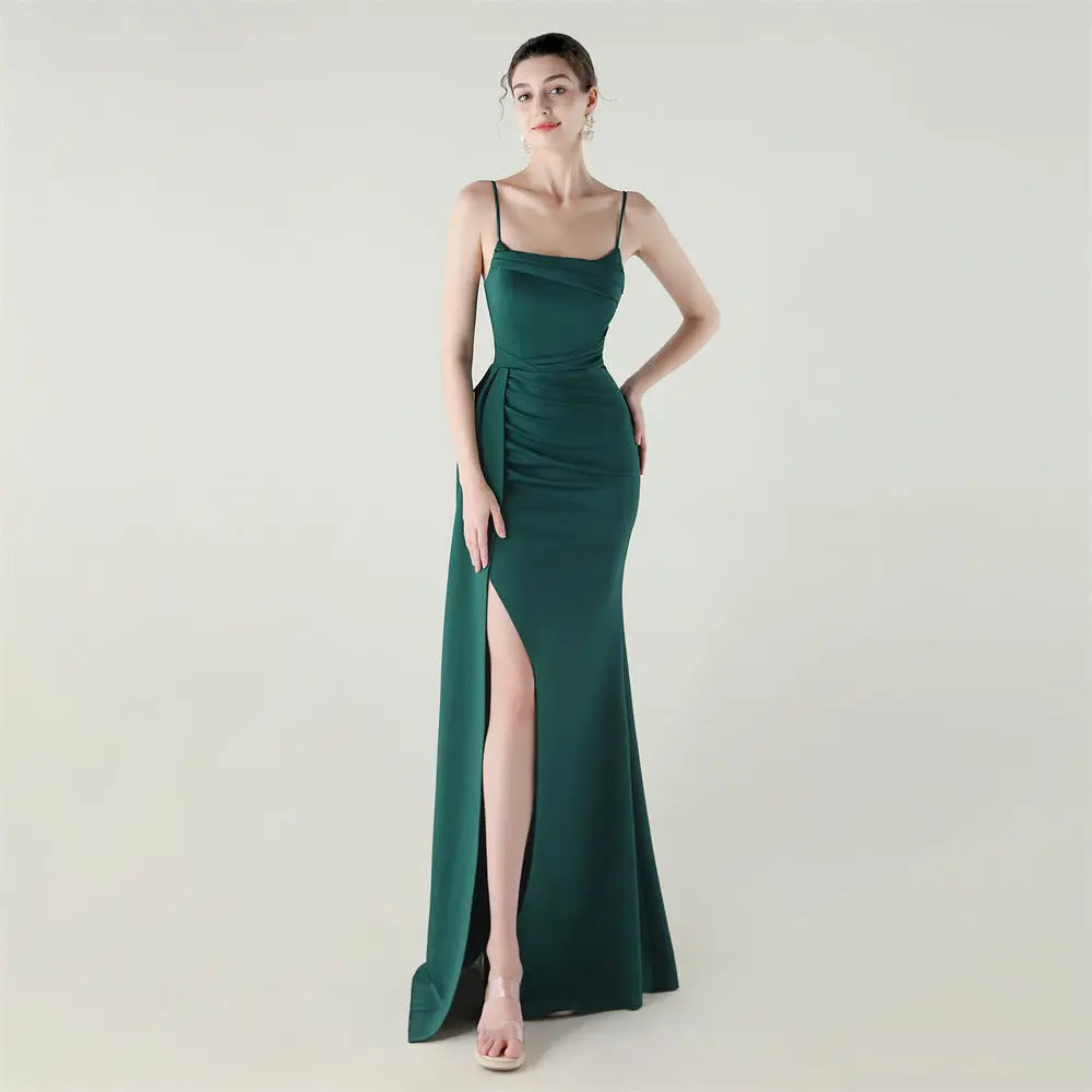 Camisole Tube Top Satin Pleated Fishtail High Slit Evening Dress Elegant Slim Dress for Dinner Ceremony Bella Mia