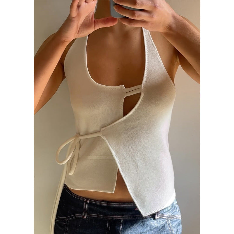 Women Clothing Summer Sexy Backless Lace up Cardigan Halter Design Vest Top for Women Bella Mia