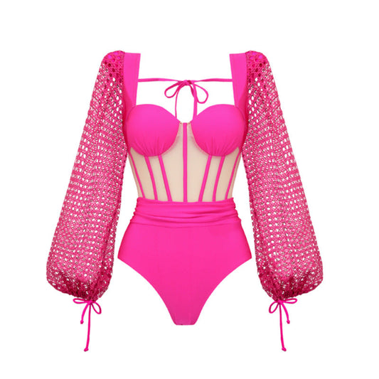 Hollow Out Cutout out Long Sleeve Two Piece Swimsuit Women High Waist Bikini Bella Mia