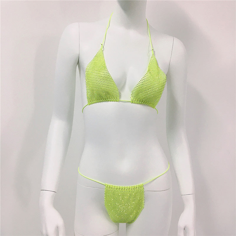 Women Clothing Rhinestone Bikini Set Carnival Sexy Lace Up Outdoor Beach Split Swimsuit Bella Mia