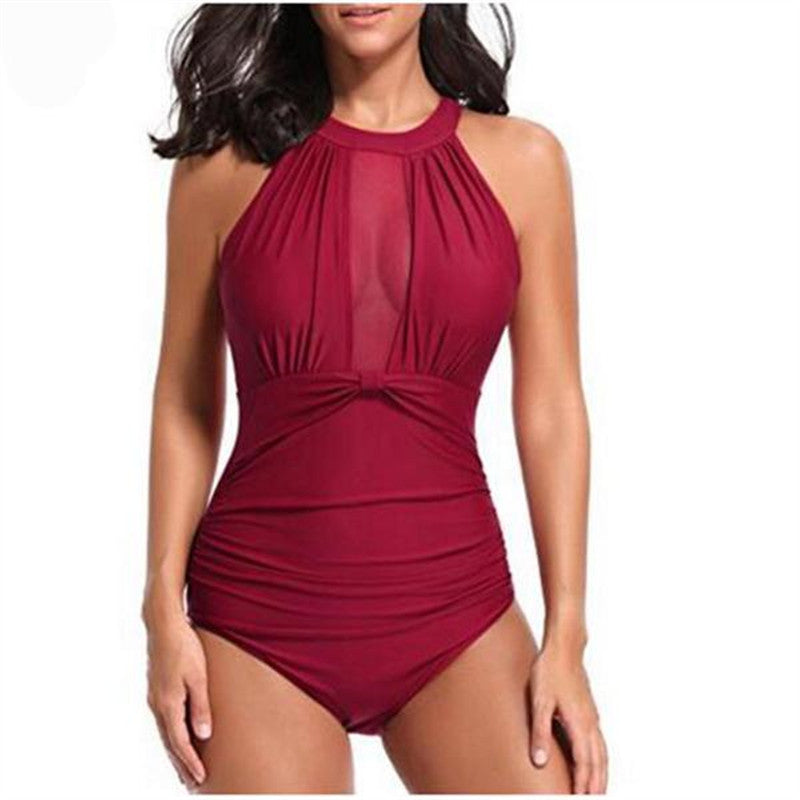 Ladies Swimsuit Chest Mesh Stitching Pleating Craft One Piece Swimsuit Bikini Bella Mia