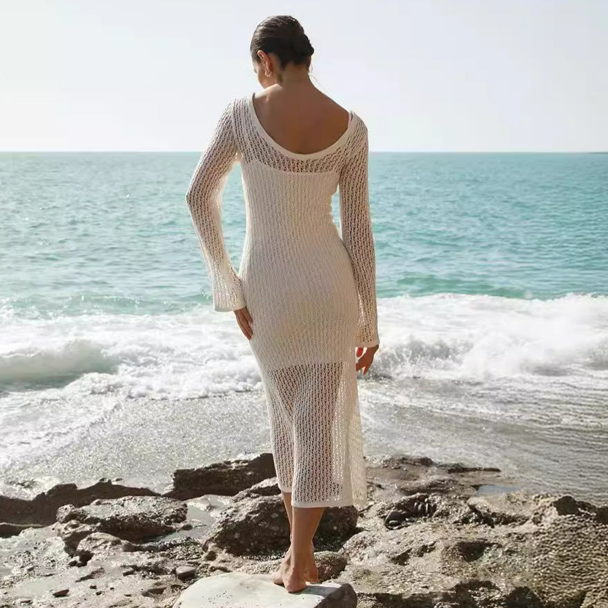 Summer Beach Dress Sexy Cutout See through Sun Protection by the Sea Beach Cover Up Knitted Dress