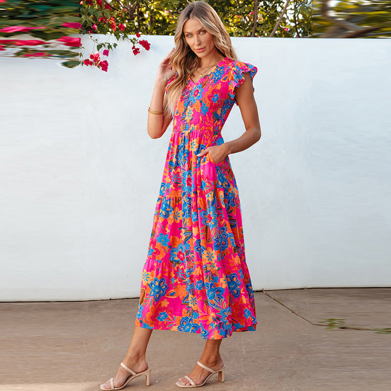 Summer Fresh Sweet Vacation for Women Floral Print Sleeveless Dress for Women Bella Mia