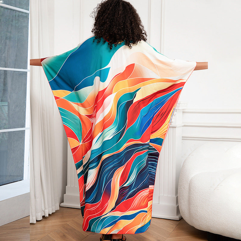 Positioning Print Holiday Loose plus Size Robe Beach Cover up Dress Bikini Cover-up Women's Clothing Bella Mia