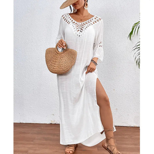 Women Clothing Hand Crocheting Stitching Colorful Ball Sexy Hollow Out Cutout out Backless Loose Beach Long Overskirt Bella Mia