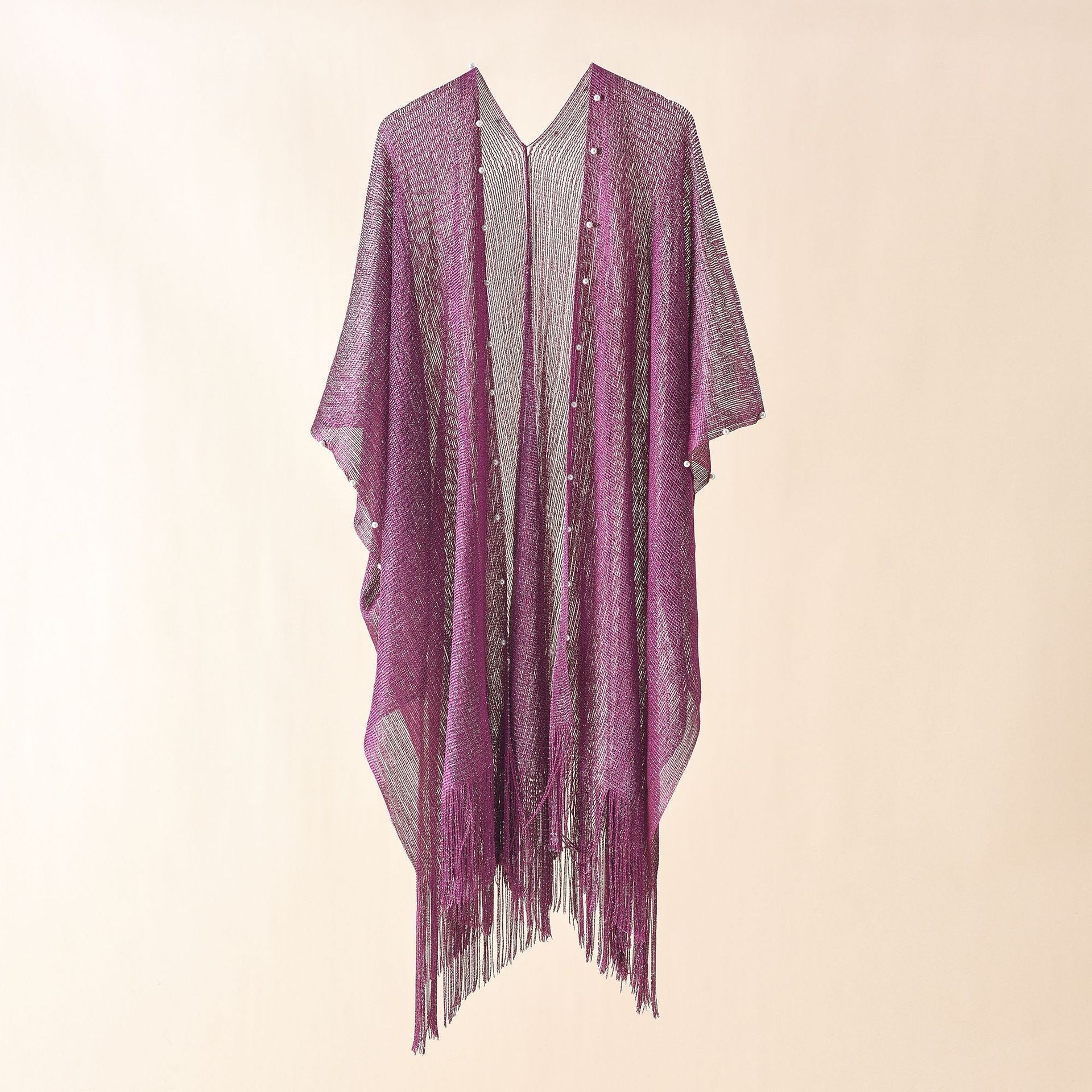 Street Spring Summer Sun Protection Solid Color Pearl Tassel Cardigan Shawl Bella Mia