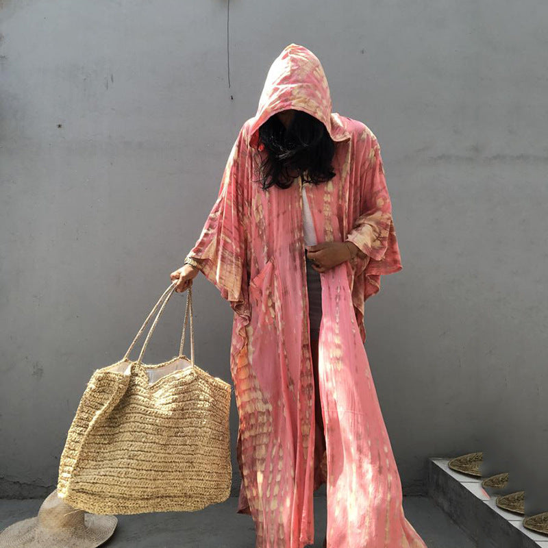 Sunscreen Cardigan Hooded Printed Long Sleeve Long Beach Vacation Swimsuit Outwear Blouse Bella Mia