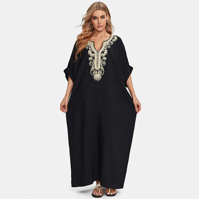 Rayon Embroidered Holiday Loose Maxi Dress Beach Jacket Dress Beach Cover Up Bella Mia