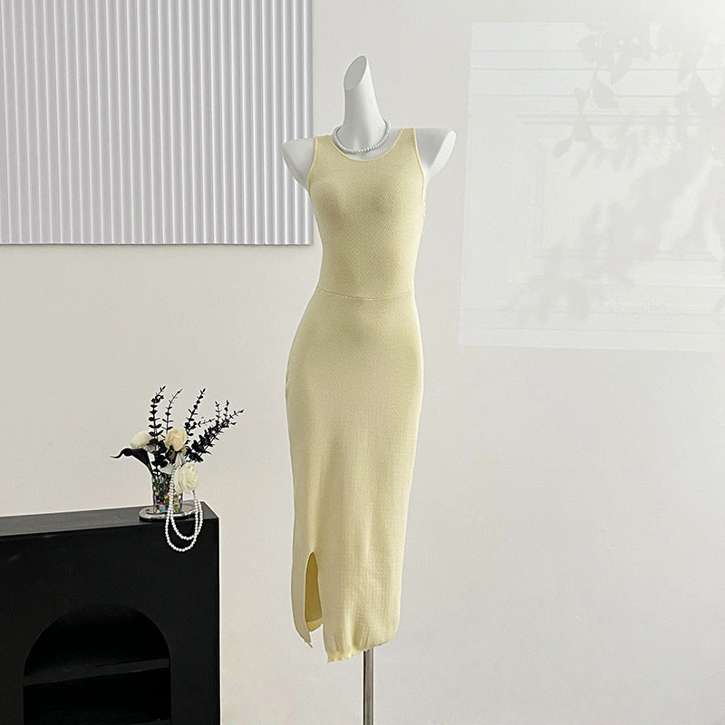 Women Clothing Summer Sexy round Neck Slim Fit Backless Tight Waist Sheath Dress Bella Mia