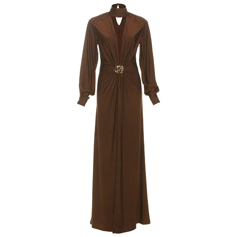 Fall Women Clothing Elegant Sexy Deep V Plunge neck Slim Fit Slit Long Sleeve Dress Women Bella Mia