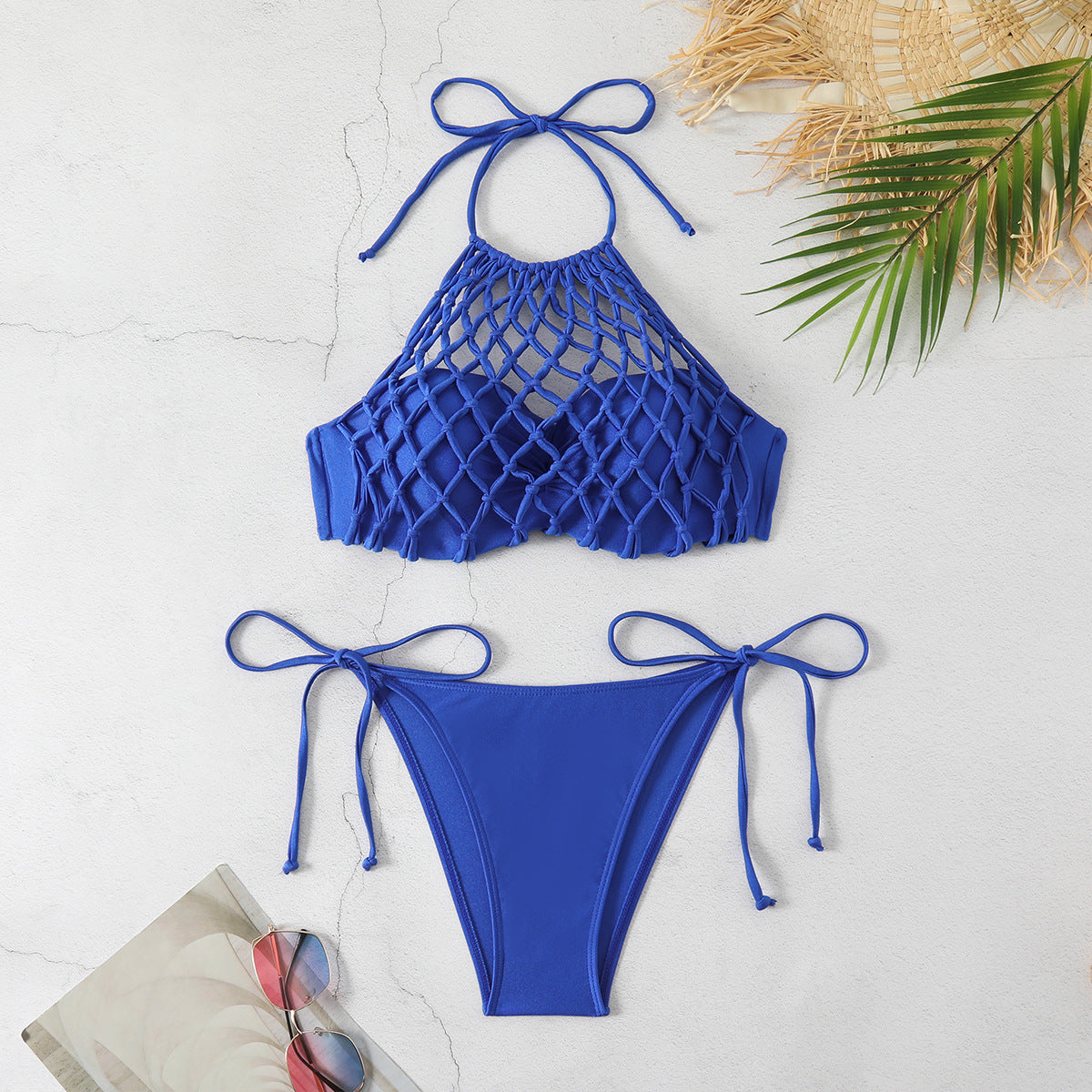 Solid Color Mesh Hollow Out Cutout out Sexy Low Waist Bikini Split Swimsuit Bikini Bella Mia