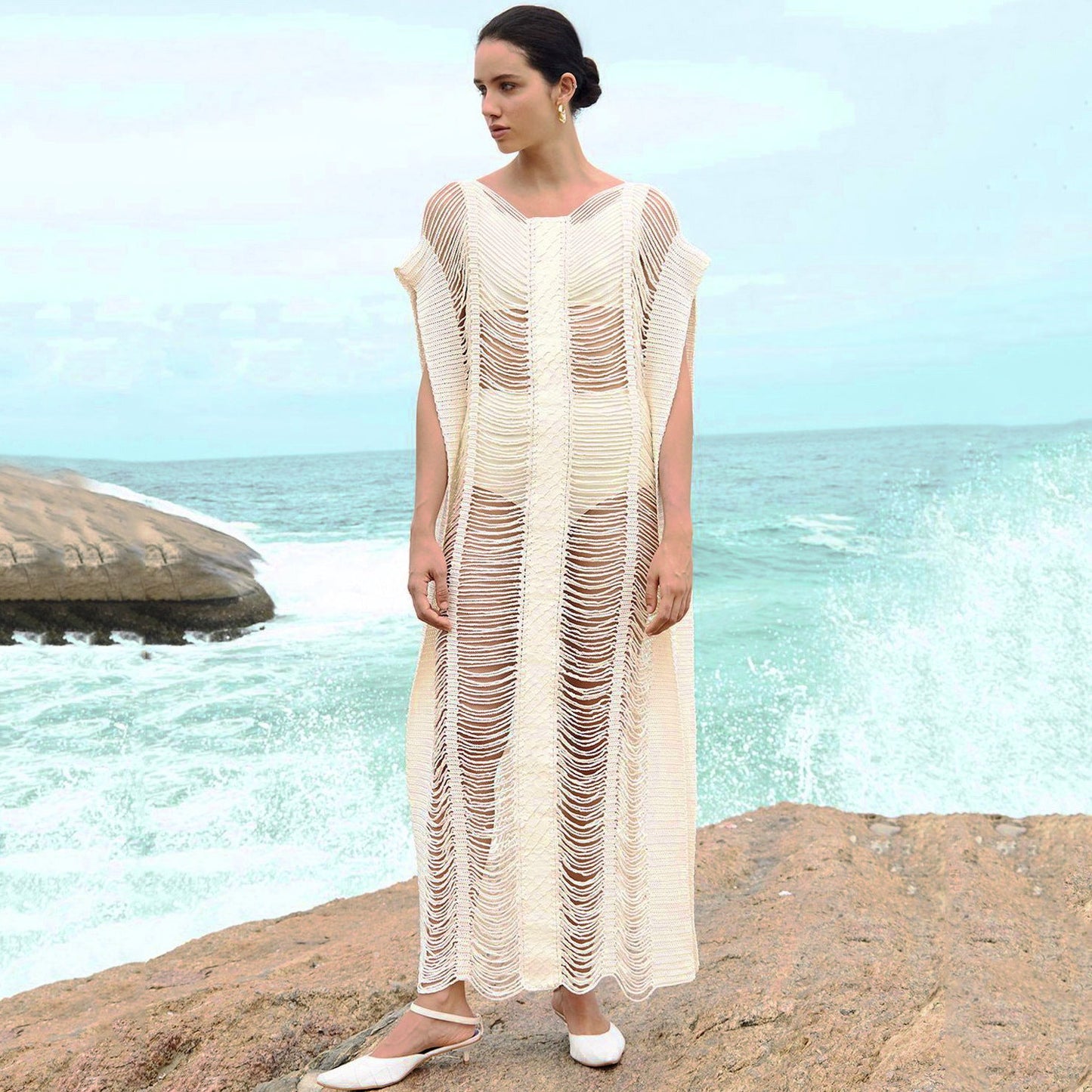 Knitted Hollow Out Cutout Robe Vacation Casual Beach Bikini Cover
