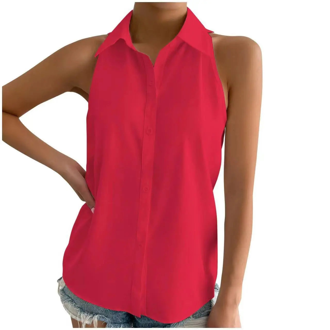 Satin Sleeveless Shirt Women Spring Satin Top Casual Office Solid Color Shirt Supply Bella Mia
