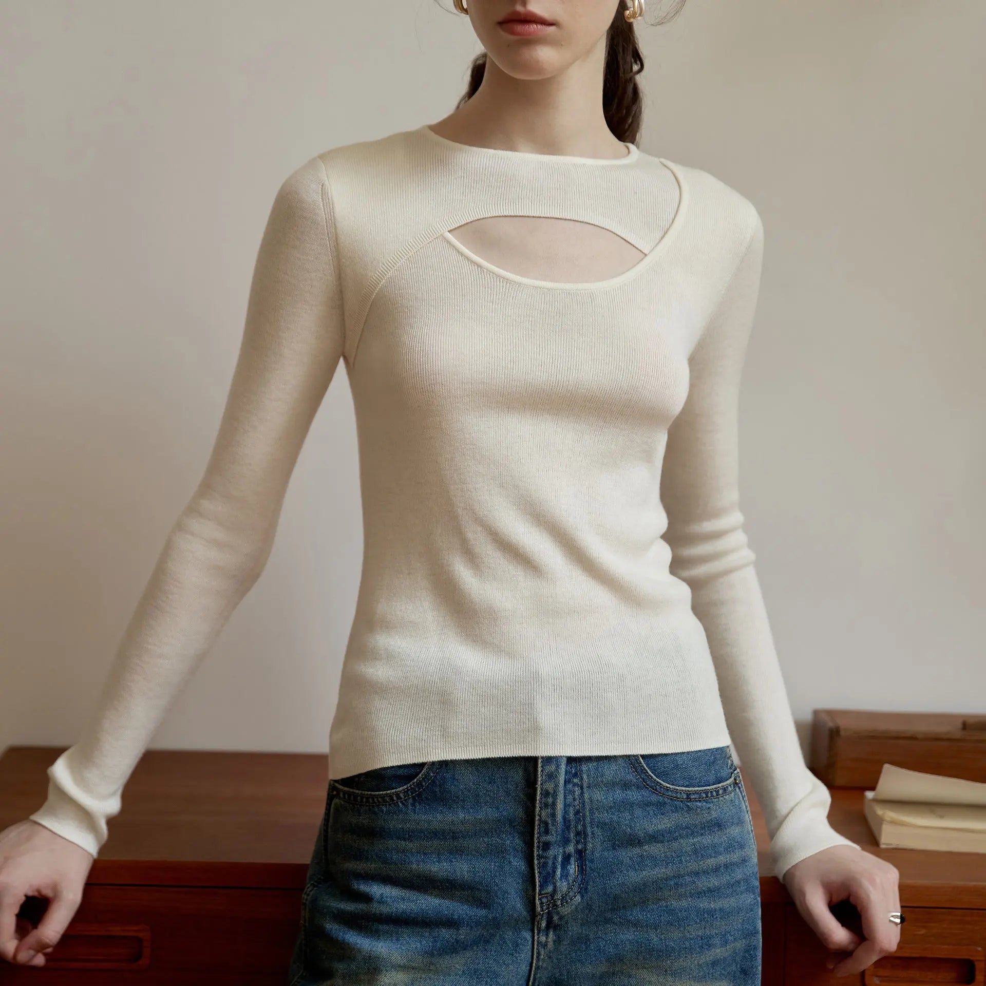 Wool Top Autumn Winter Design Slim Bottoming Shirt Gentle Long Sleeve Sweater Hollow Out Cutout Sweater Bella Mia